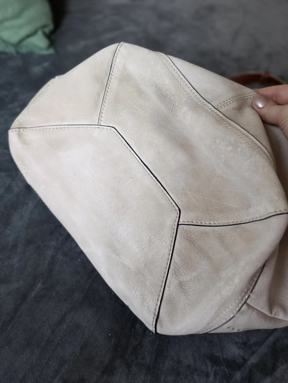 Silver Jeans Cream Faux Leather Shoulder Bag with Brown Straps